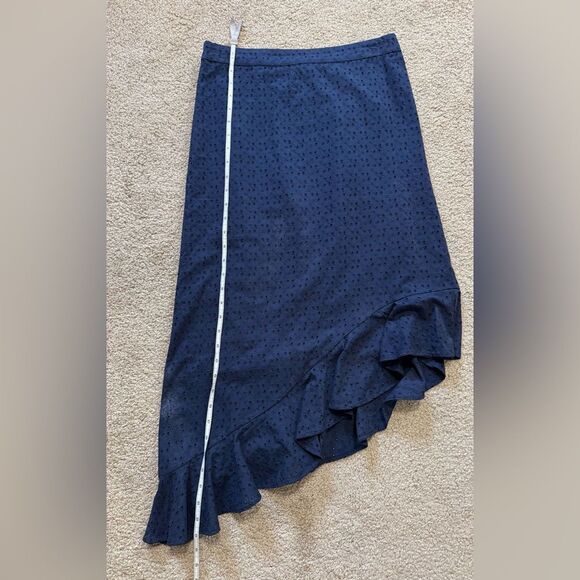 J. Crew Mercantile Eyelet Asymmetrical Ruffle Midi Skirt, navy blue, size small - Picture 6 of 8